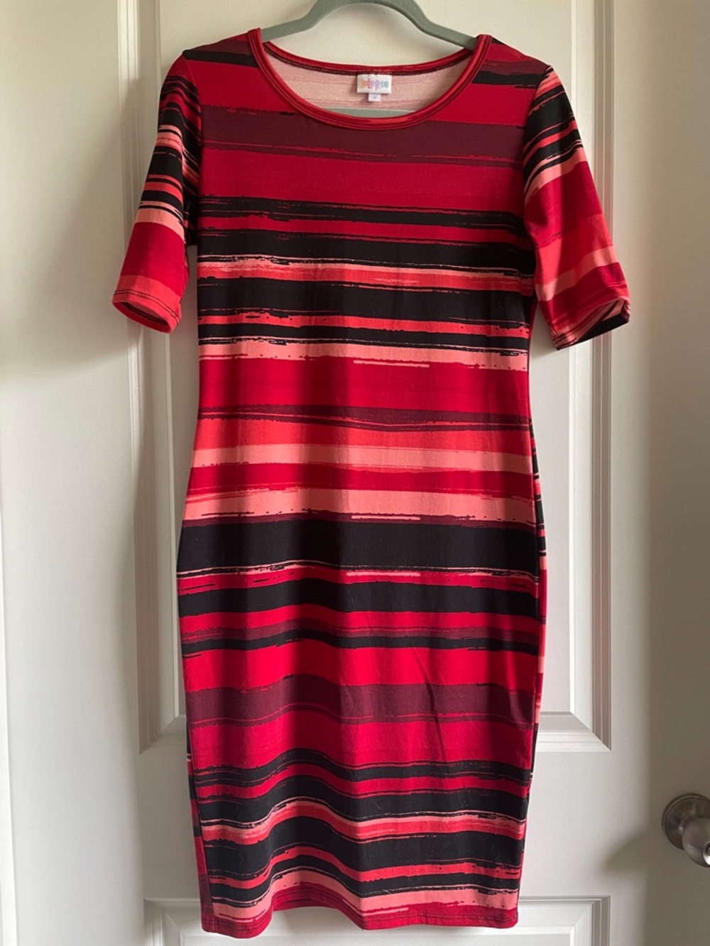 2 for $18 LuLaRoe Julia Red and Black Striped Midi Dress vamp
